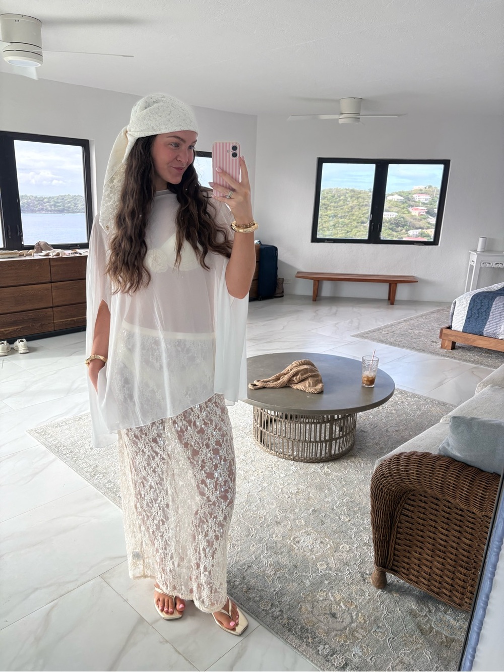 Boho Lace Maxi Skirt in White — Lightweight Sheer Design